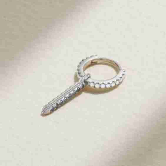 Eternity Bar 6.5mm 18-Karat White Gold, Diamond And Sapphire Single Hoop Earring