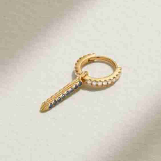 Eternity Bar 6.5mm 18-Karat Gold, Diamond And Sapphire Single Hoop Earring