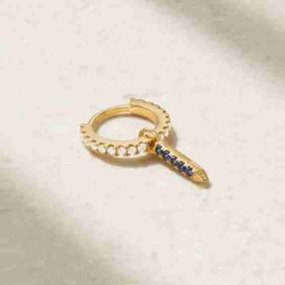 Eternity Bar 6.5mm 18-Karat Gold, Diamond And Sapphire Single Hoop Earring