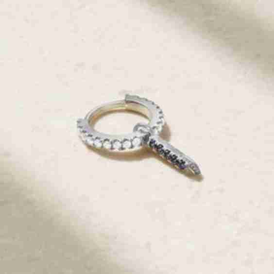 Eternity Bar 6.5mm 18-Karat White Gold, Diamond And Sapphire Single Hoop Earring