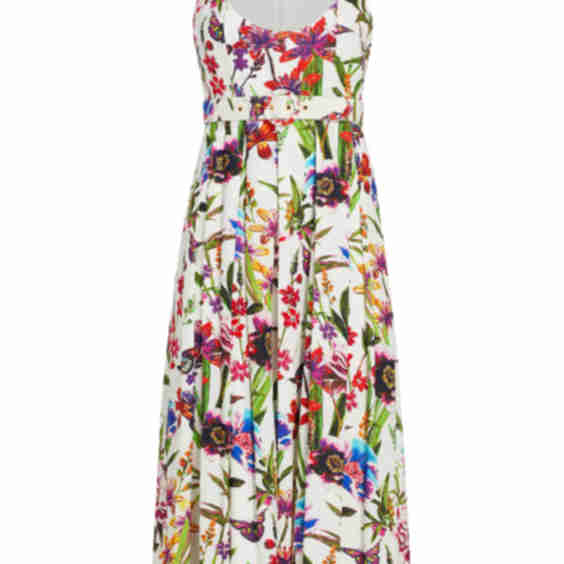Athena Belted Floral Linen Blend Midi Dress