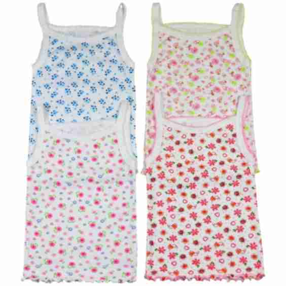 ToBeInStyle Girls' Pack of 4 Ultra-Soft Cotton Spaghetti Strap Cami Tops w/ Ruffle Hem