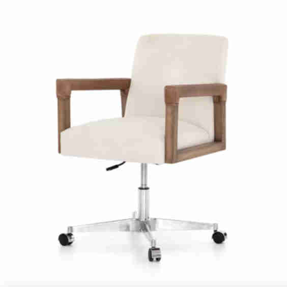 Jolie Rustic Cream Upholstered Brown Wood Leather Arms Steel Base Office Chair