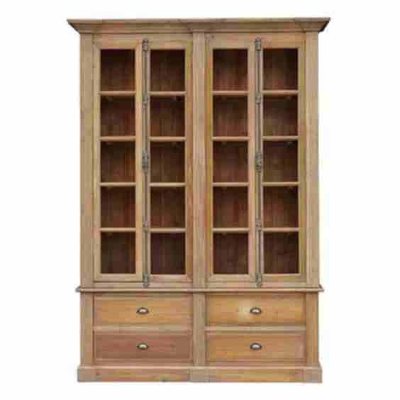 Dustin French Country Brown Reclaimed Wood 4 Drawer Closed Back Bookcase