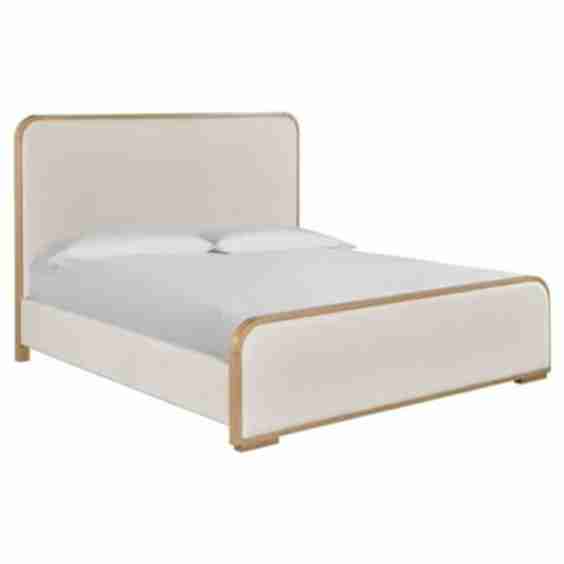 Noelle Modern Cream Upholstered Light Brown Wood Frame Bed 