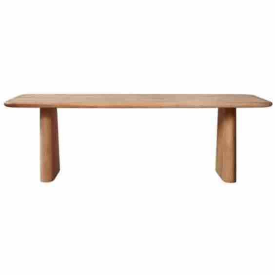 Laura Rustic Brown Oak Wood Round Edge Double Pedestal Base Dining Table