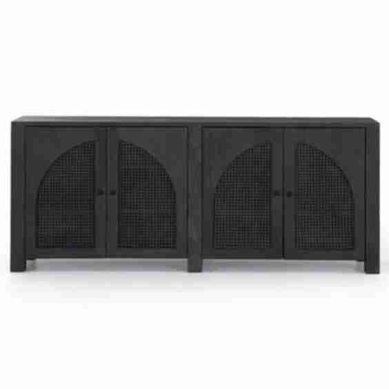 Kashton Mid-Century Wash Mango Wood Arched Cane 4 Door Sideboard