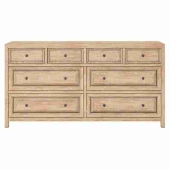 Pierre Rustic Lodge Brown Pine Wood Bronze Metal Pull 8 Drawer Double Dresser