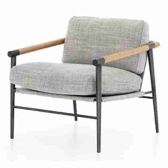 Zander Mid Century Grey Performance Brown Oak Black Steel Occasional Arm Chair