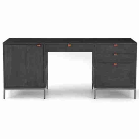 Theodore Industrial Loft Black Wood Grey Iron 1 Door 4 Drawer Executive Desk
