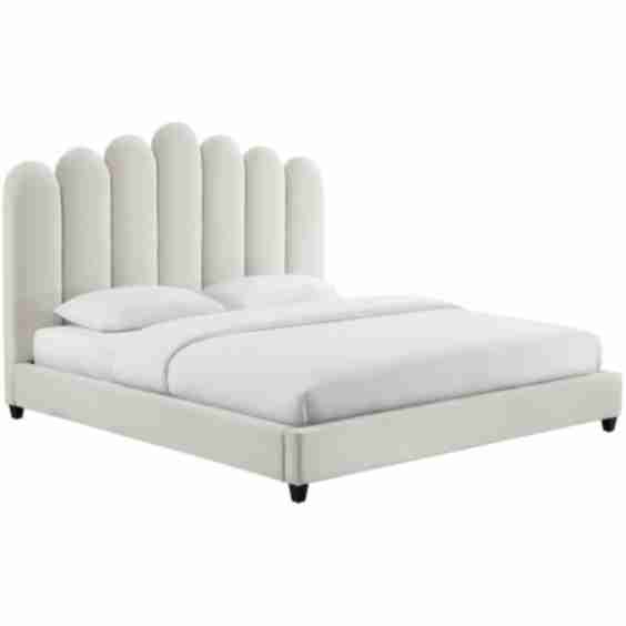 Eleanor Modern Classic White Velvet Channel Tufted Bed