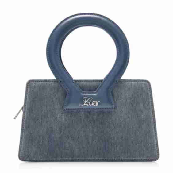Small Ana Denim-Print Leather Top Handle Bag