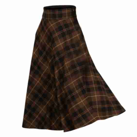 Wool Midi Skirt with High Waist and Pockets in Plaid