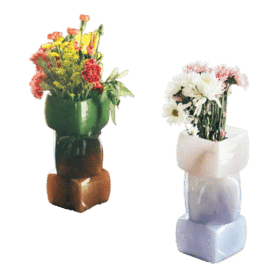 Verde & Mauve Swirled Bowlder Vases