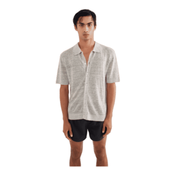 Knitted Linen Contrast Trim Shirt