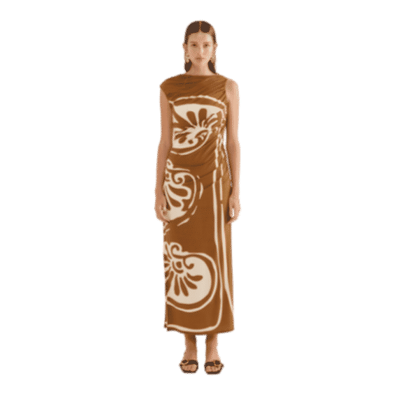 Printed Ruched Jersey Dress