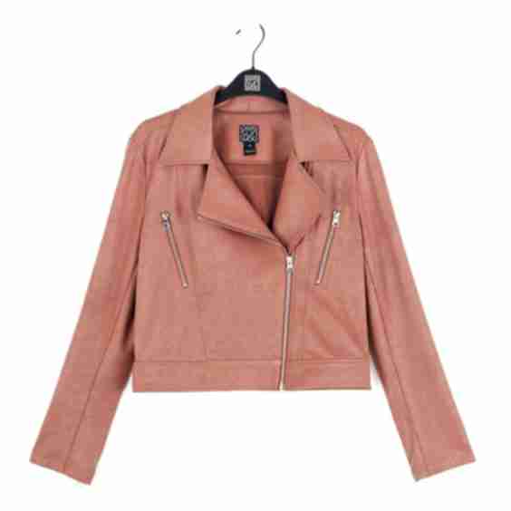 Liquid Leather Zip Cuff Moto Waist Jacket