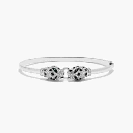 Signature 14 K White Gold Diamond And Tsavorite Bangle
