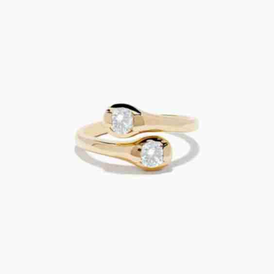 D'Oro 14K Yellow Gold Two-of-Us Diamond Ring, 0.59 TCW