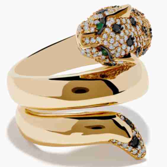 Signature 14 K Gold White And Black Diamond Panther Wrap Ring