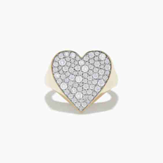 D'Oro 14k Yellow Gold Pave Heart Diamond Statement Ring