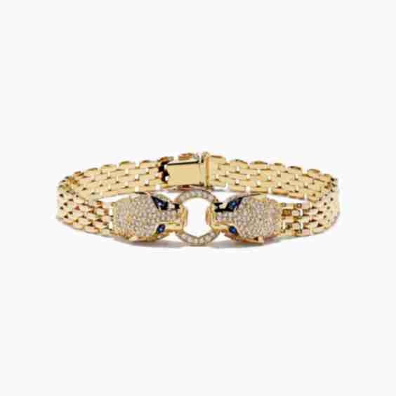 Signature 14 K Yellow Gold Sapphire And Diamond Panther Bracelet