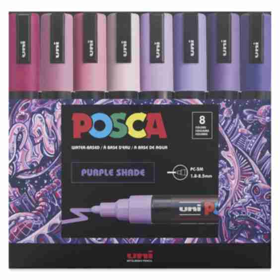 Paint Markers Set of 8, Purple Shade Colors, Medium Bullet Tip, 1.8 - 2.5 mm