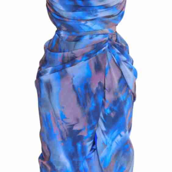 Plus Abstract Print Chiffon Ruched Drape Midi Dress