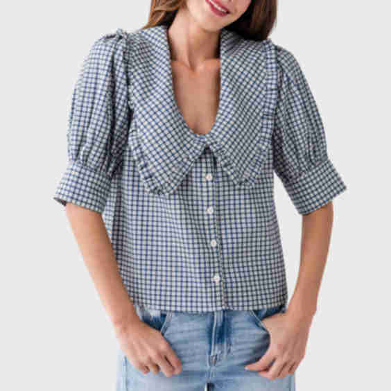 Mimosa Plaid Pointed Collar Top