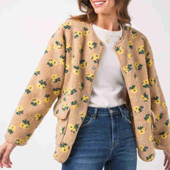 Mable Floral Sherpa Fleece Snap Button Jacket