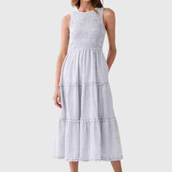 In Loom Smocked Checkered Seersucker Maxi