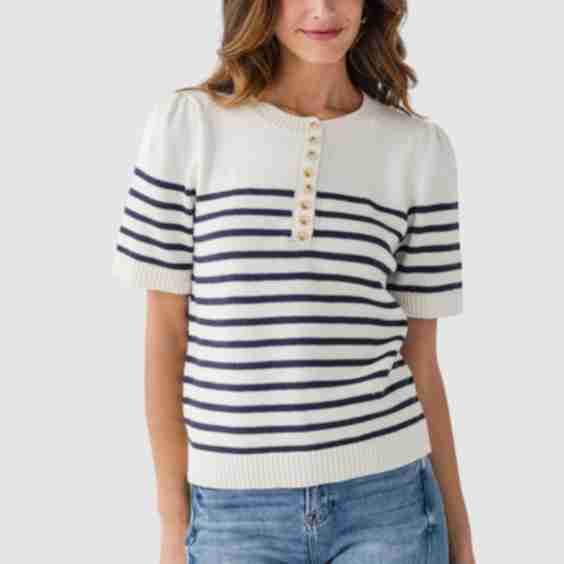 Wishlist Striped Balloon Sleeve Sweater Top