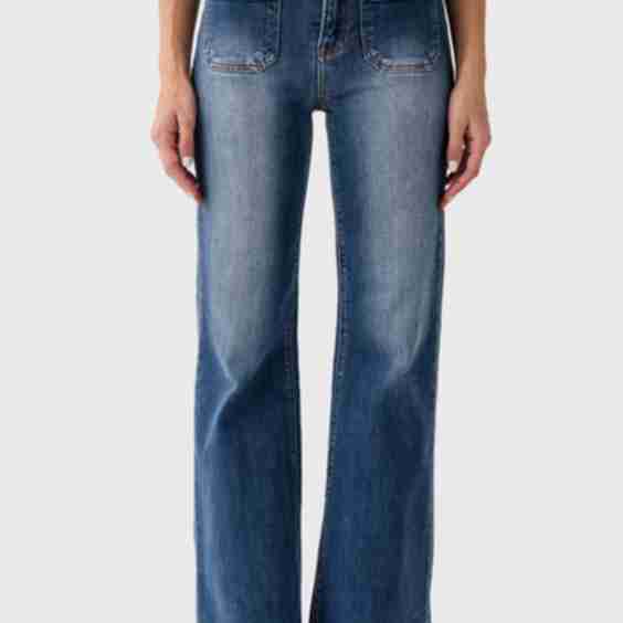 Risen Avery High Rise Wide Flare Patch Pocket Jeans