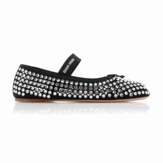 Crystal-Embellished Mesh Ballet Flats