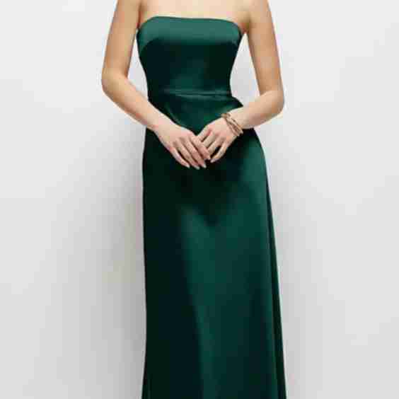 Strapless A Line Stretch Satin Maxi Dress