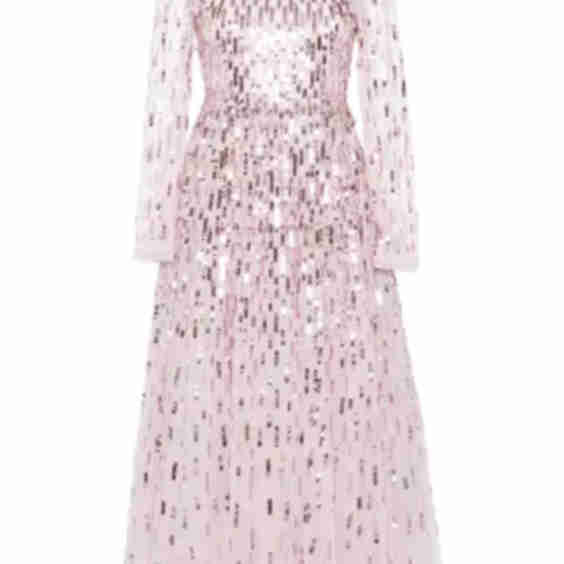 Sequin-Embellished Long Sleeve Gown