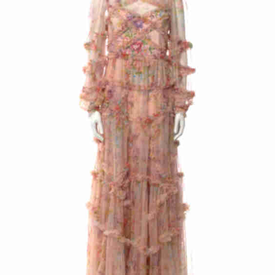 Floral Print Nylon Long Dress