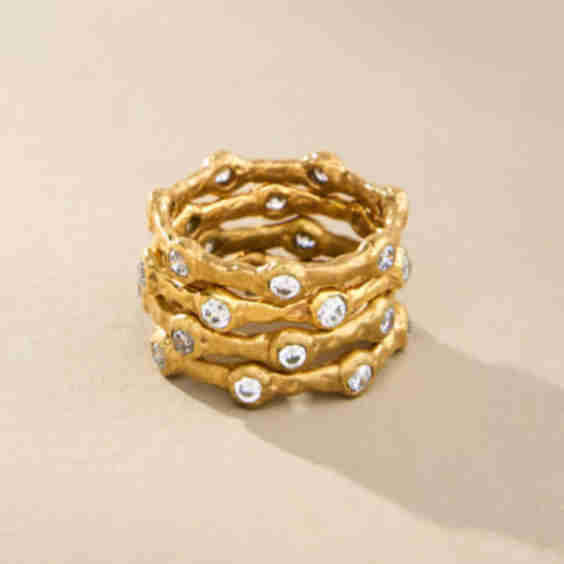 Crystal Stone Wave Rings Set Of 4