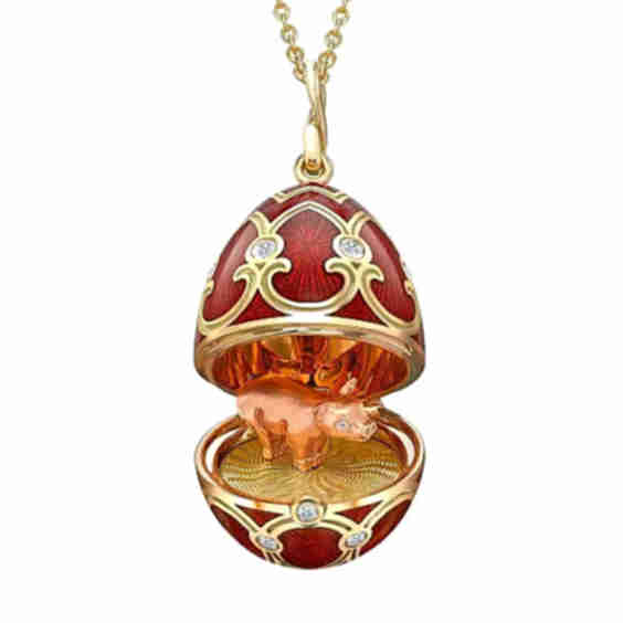 Heritage 18K Yellow Gold, Diamond & Red Guilloche Enamel Year Of The Pig Piglet Surprise Locket
