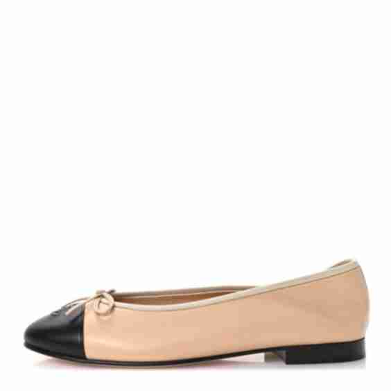 Lambskin Cap Toe CC Ballerina Flats 40 Beige Black