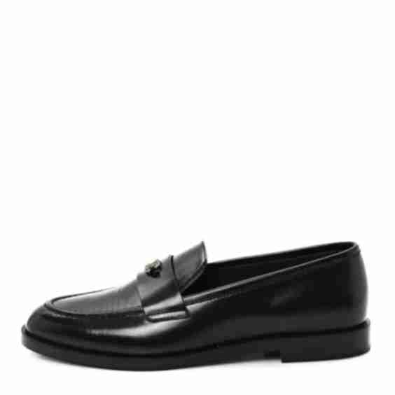 Shiny Calfskin CC Moccasin Loafers 36 Black