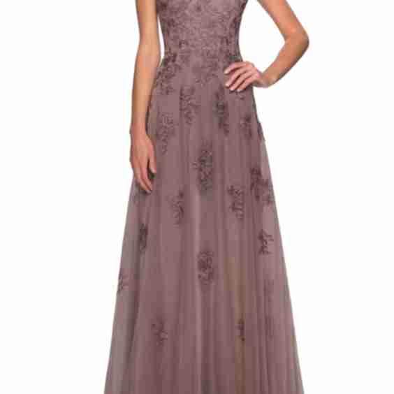 Short Sleeve Lace Gown With Cascading Embellishments