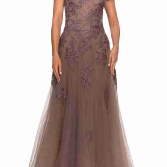 A-line Formal Gown with Floral Lace Appliques