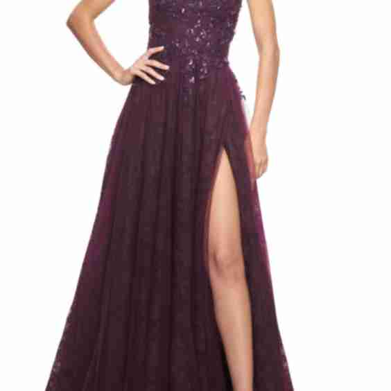 A Line Gown With Lace Lining And Beaded Embellishments