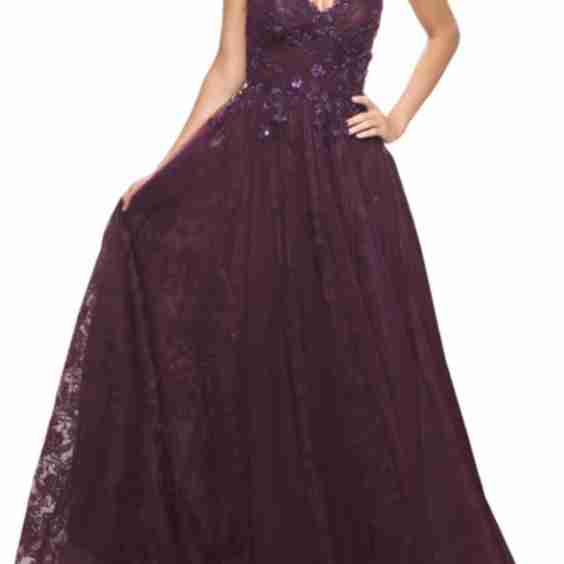 A Line Gown With Lace Lining And Beaded Embellishments
