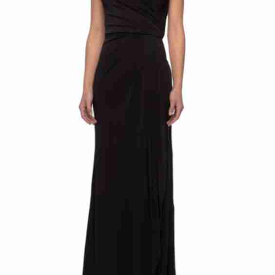 Ruched Jersey Long Gown with V-Neckline