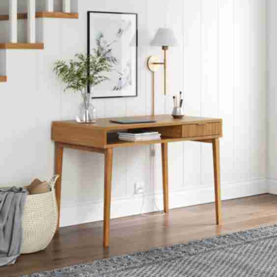 Mid Century Modern Fluted Desk With Drawer