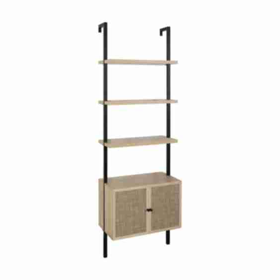 Rattan Ladder Storage Bookshelf With Doors 