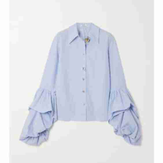 Ruffled Striped Organic Cotton-Blend Poplin Shirt