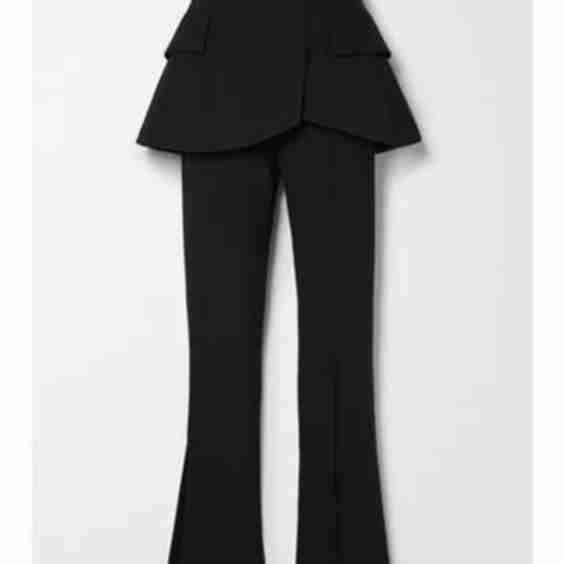 Layered Twill Straight-Leg Pants